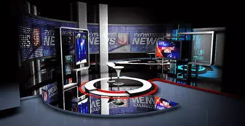 Set design news studio with lights and furniture 3D model
