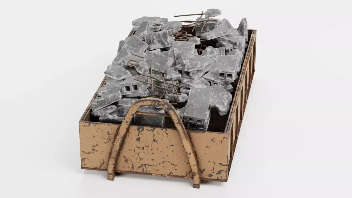 Skip with Waste V3 - Low Profile Industrial Skip with Debris 3D model