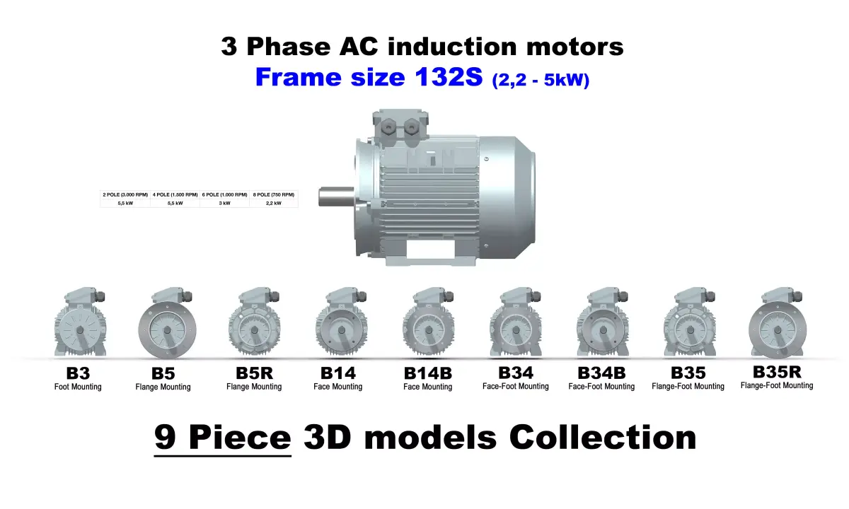 3 Phase AC induction motors - Frame size 132S 3D model