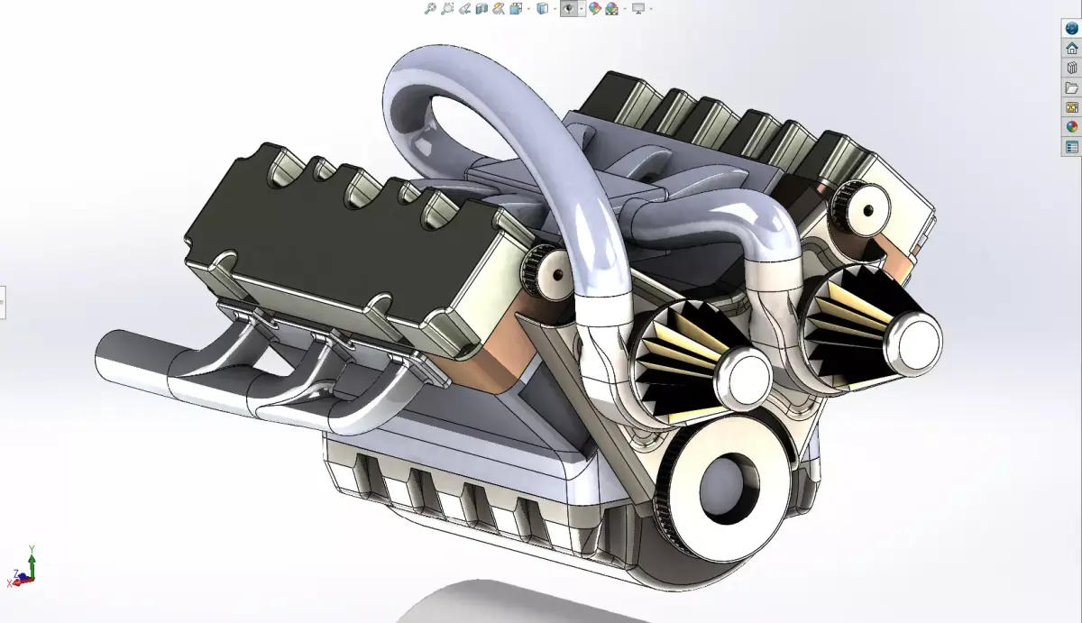 Car Engine V6 animated - solidworks 3D model