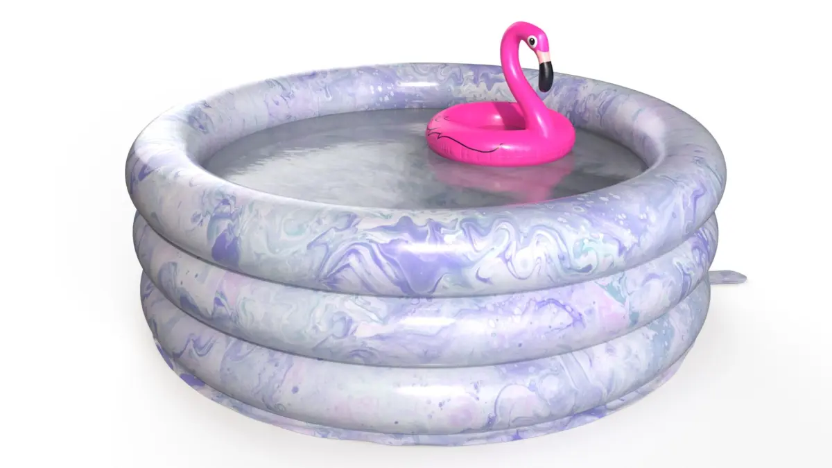 Round Pool with Water and Flamingo Float 3D model