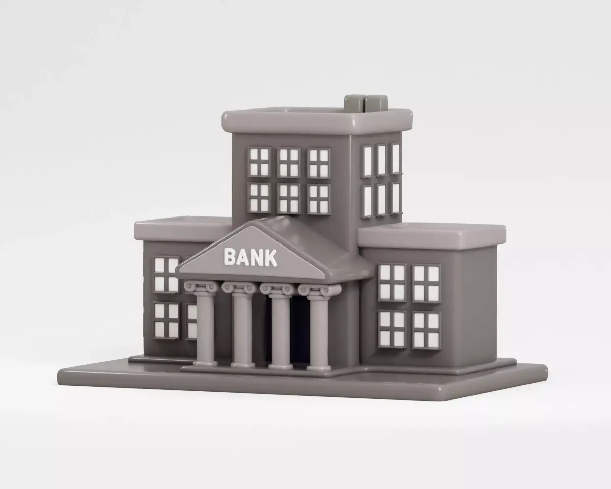 Cartoon Bank Building Low-poly 3D model