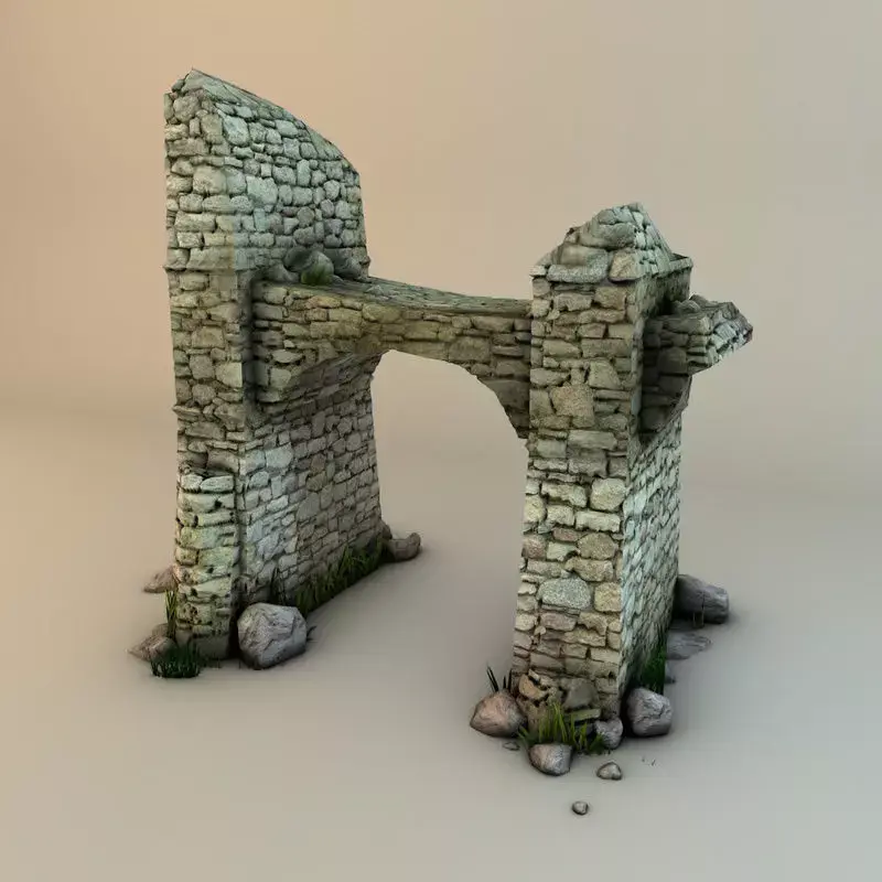 Ruins with plants and rocks Low-poly 3D model
