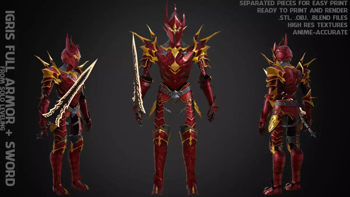 Solo Leveling Igris Full Armor and Sword for Cosplay 3D Model Collection