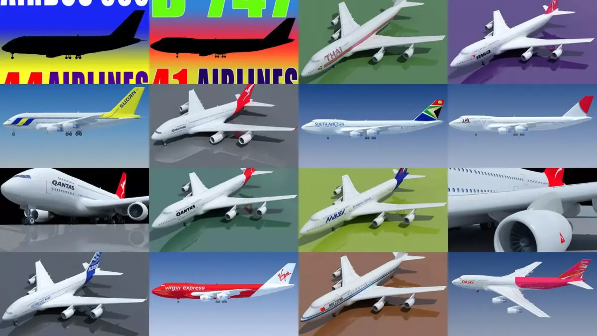 Aircraft 3D Models with 85 Airline Textures 3D Model Collection