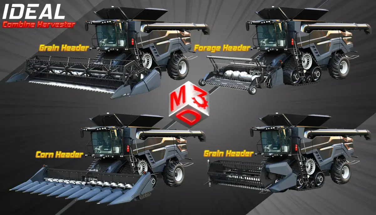 IDEAL - Combine Harvesters - 4 Different Harvester Heads 4 in 1 3D Model Pack purchase