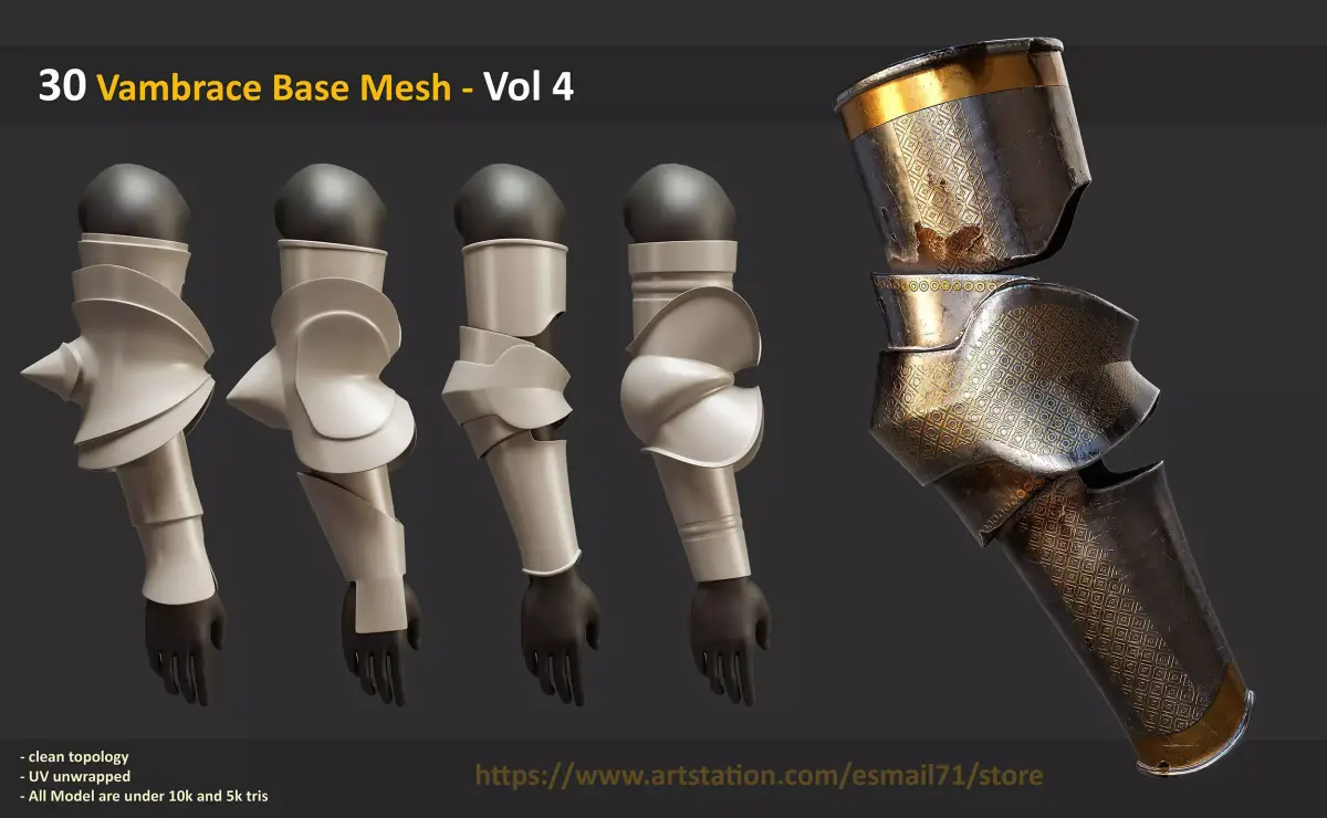 30 Vambrace Base Mesh - Vol 4 Low-poly 3D model