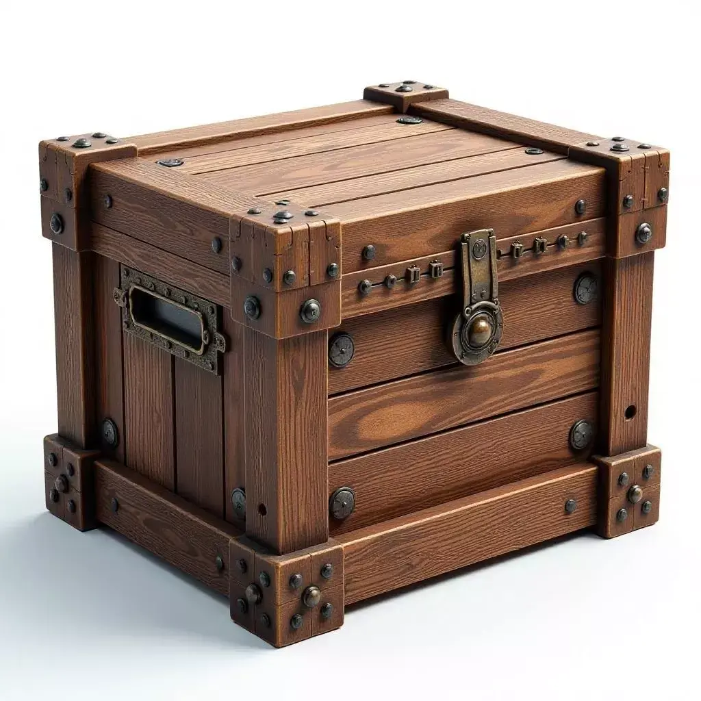 Wooden Treasure Chest with Metal Reinforcements Low-poly 3D model
