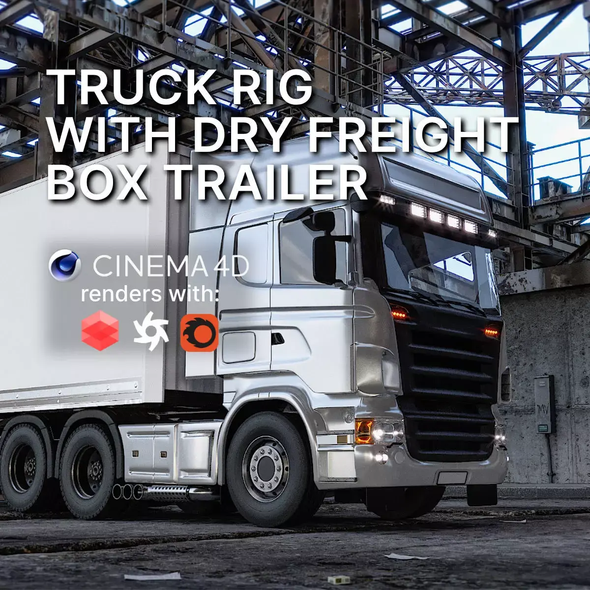 Truck rig with dry freight box trailer for Cinema 4D 3D model