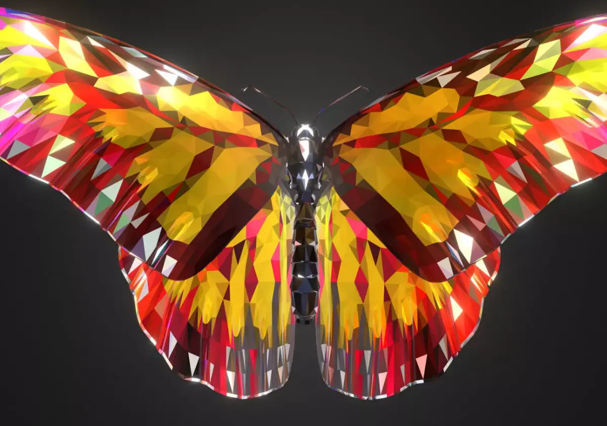 Batterfly Yellow Low Polygon Art Insect Low-poly 3D model