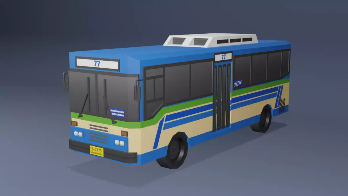 Blue Thai bus Low poly v02 Low-poly 3D model