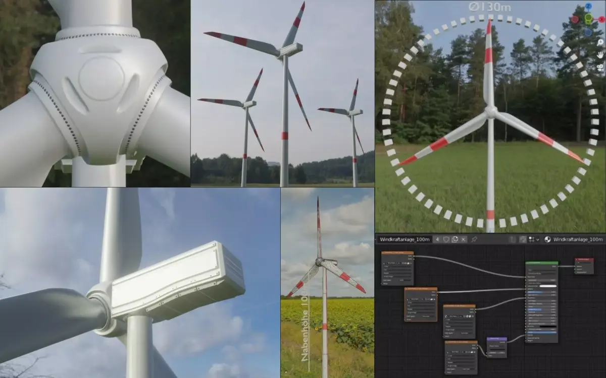 Low Poly Wind Turbine 100m Low-poly 3D model