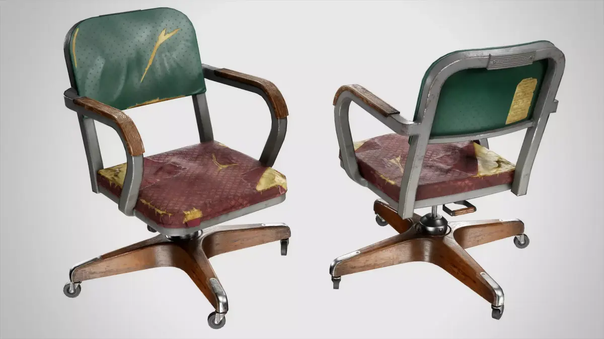 Vintage Worn Old Industrial Desk Chair  Low-poly 3D model