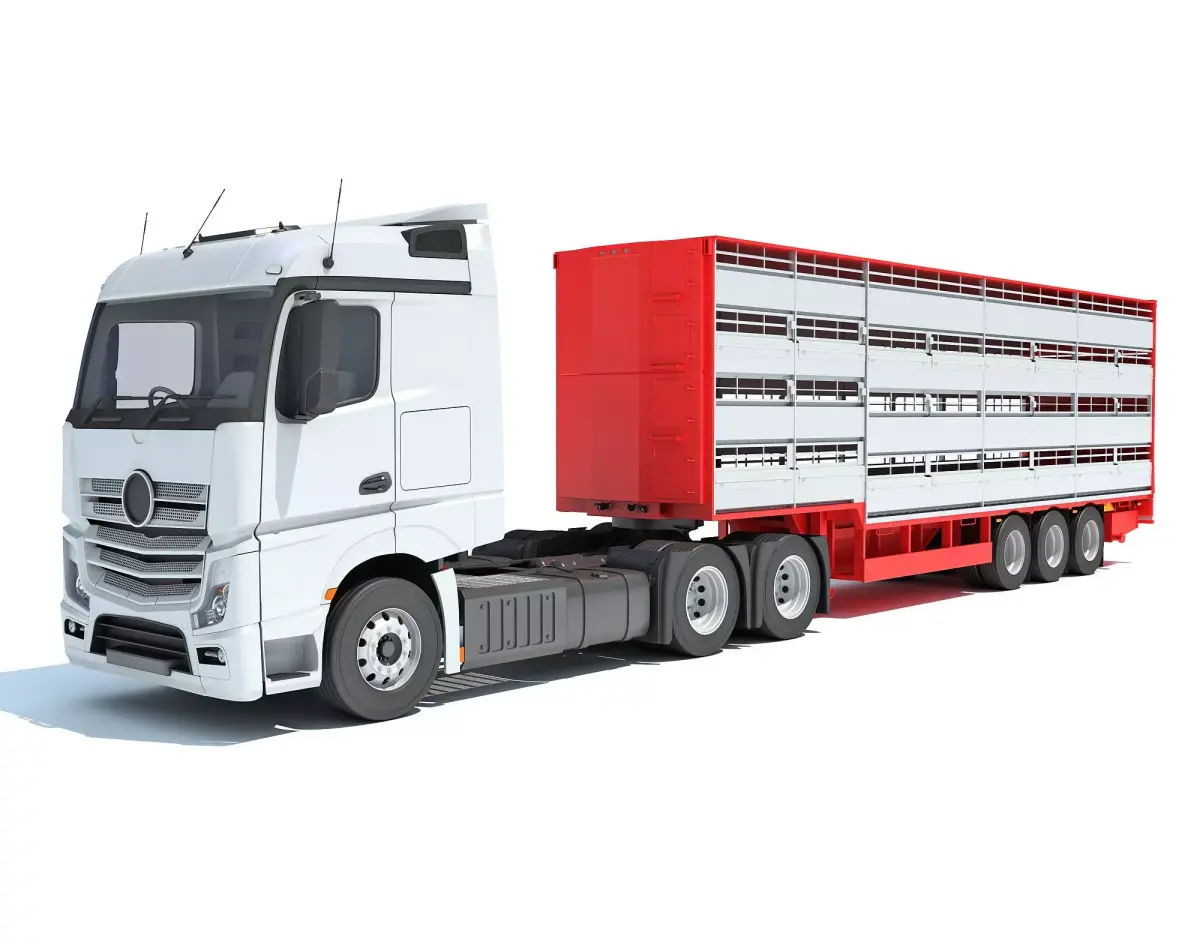 Truck with Animal Transporter Trailer 3D model get