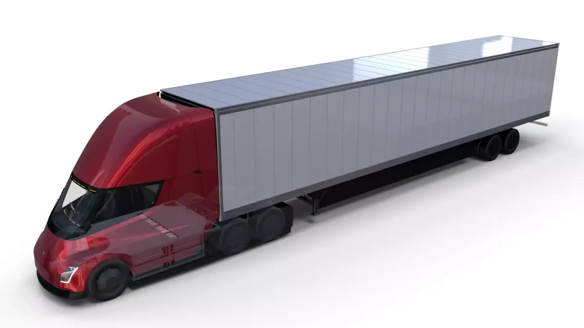 Tesla Truck with Chassis Interior and Trailer Red 3D model