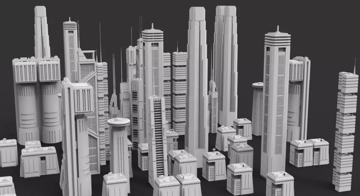 Sci-Fi building dressing kitbash PACK - 2 Low-poly 3D model