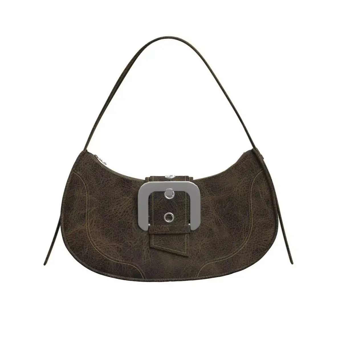 Dark brown Vintage Leather Baguette Bag 3D model