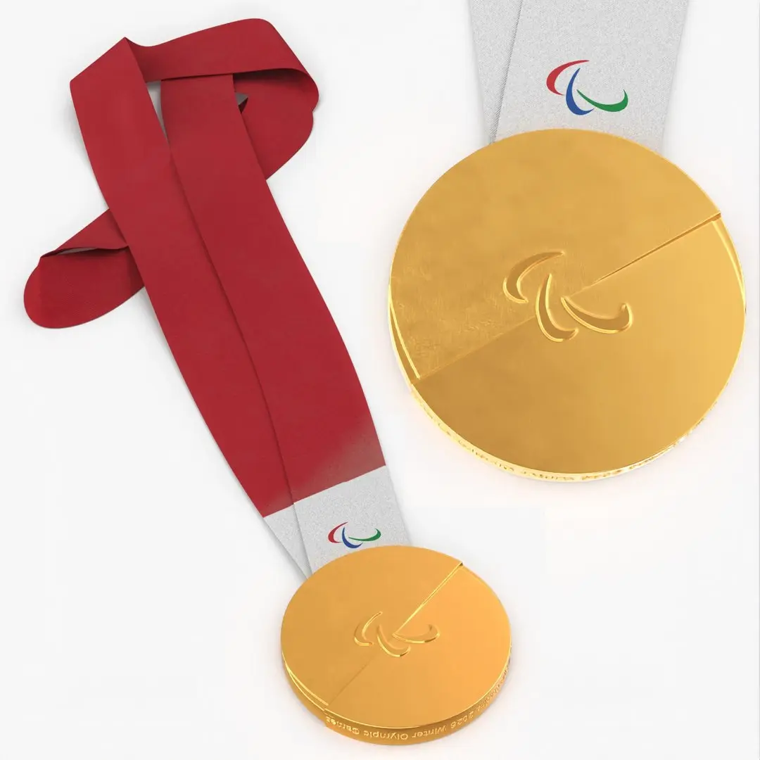 Official Paralympic Winner Gold Medal Red Strap 3D model