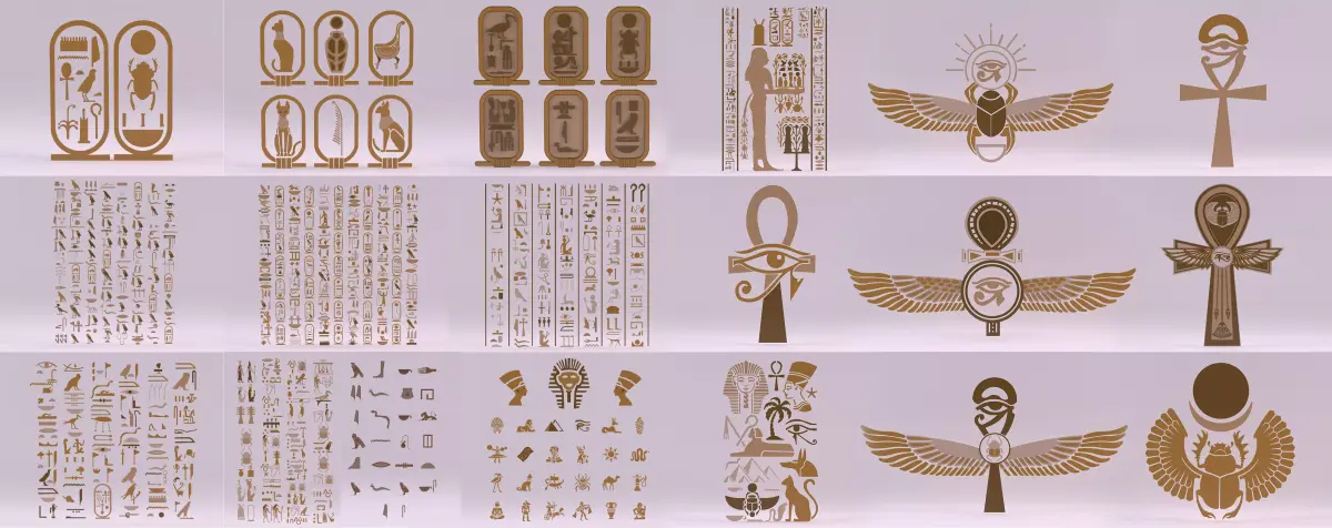 20 Models - Egyptian Symbols - Bundle 01 3D Model Collection