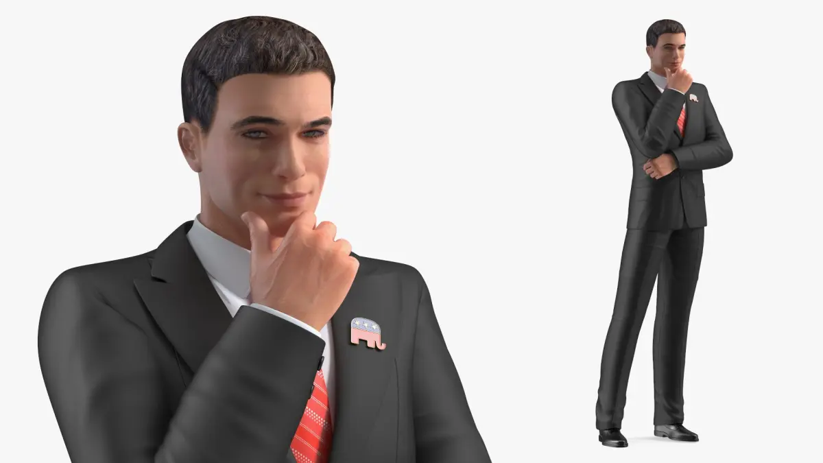Republican Man Thinking Pose with Republican Badge 3D model
