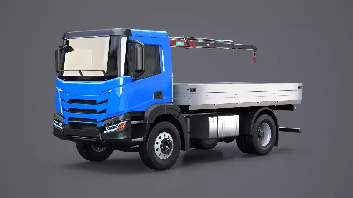 Realistic Flatbed Truck with Loader Crane 3D model