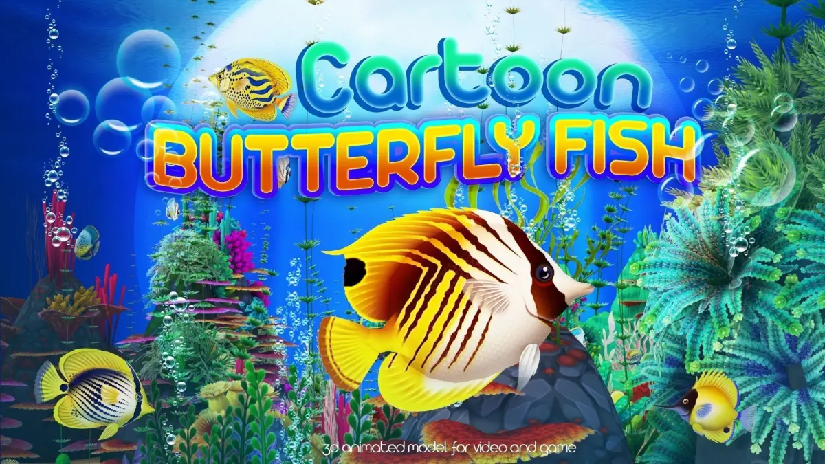 Cartoon Butterflyfish  Low-poly 3D model