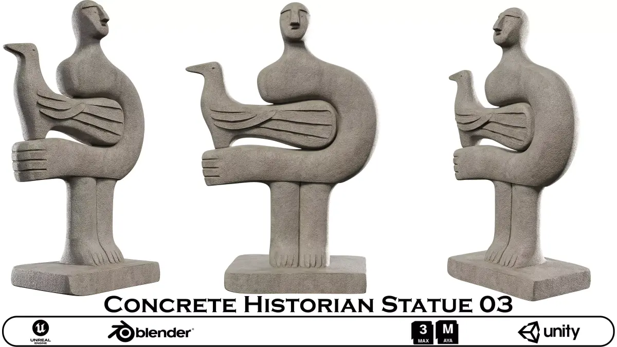  Concrete Historian Statue 03 - Abstract Concrete Sculpture Low-poly 3D model