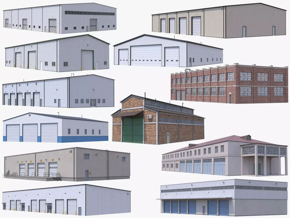12 Industrial Buildings Collection 3D Model Pack