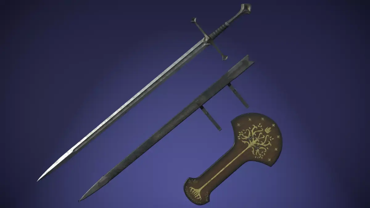 Anduril sword from LOTR with scabbard band and stand Low-poly 3D model