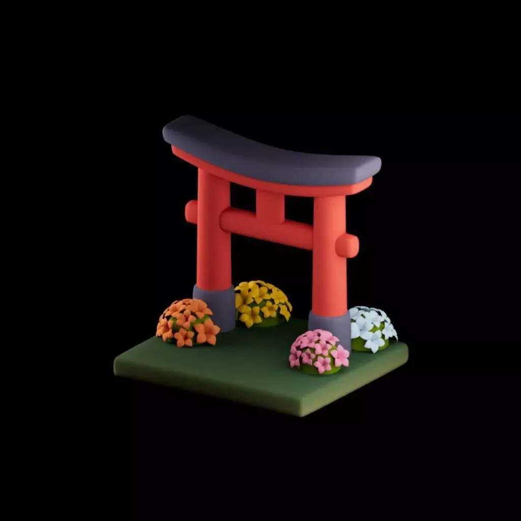 Stylized Japanese Torii Gate  Cartoon Shrine Entrance Low-poly 3D model