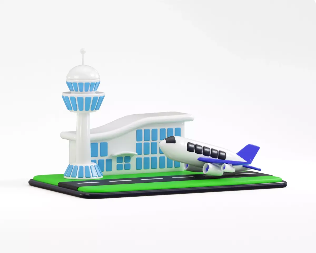 Cartoon Airport with Plane Low-poly 3D model