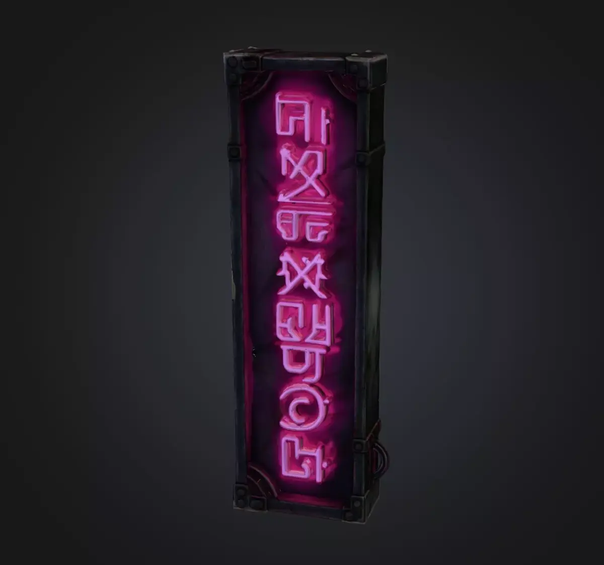 Stylized Sci-Fi Alien Neon Signboard - Pink Cyberpunk Prop 3D model