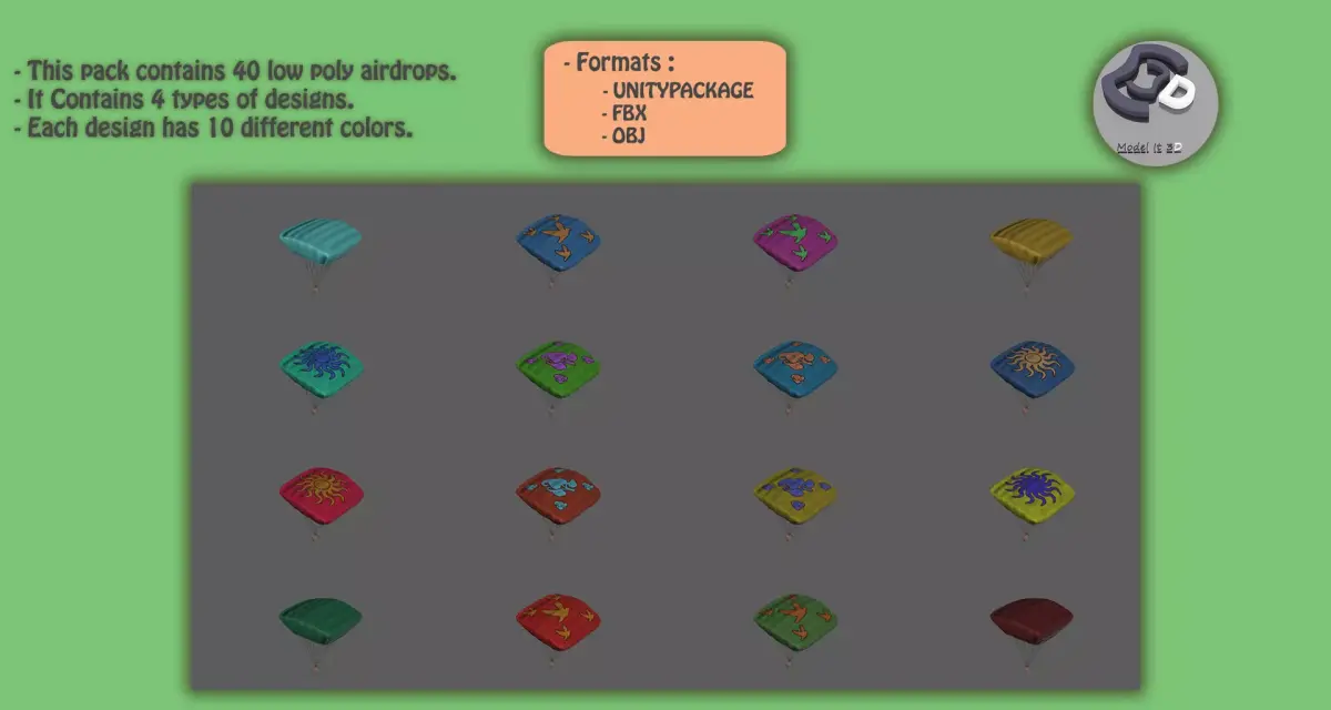 Airdrops parachute Low-poly 3D model