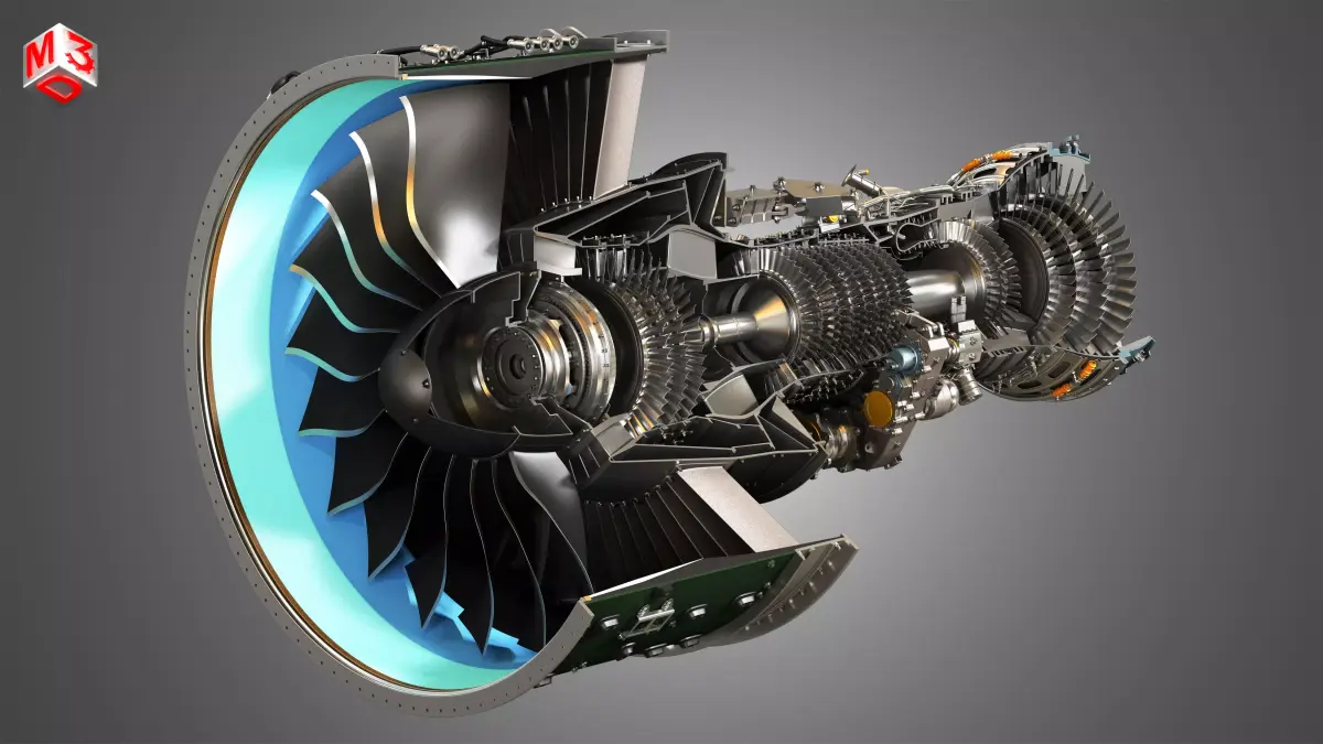 PW GTF Geared Turbofan Engine - Cutaway 3D model
