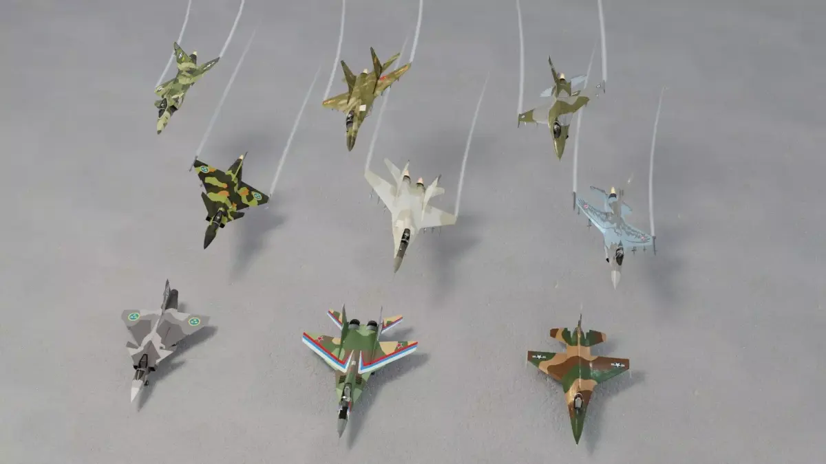 Modern fighters lowpoly set A - 3x3 Low-poly 3D model