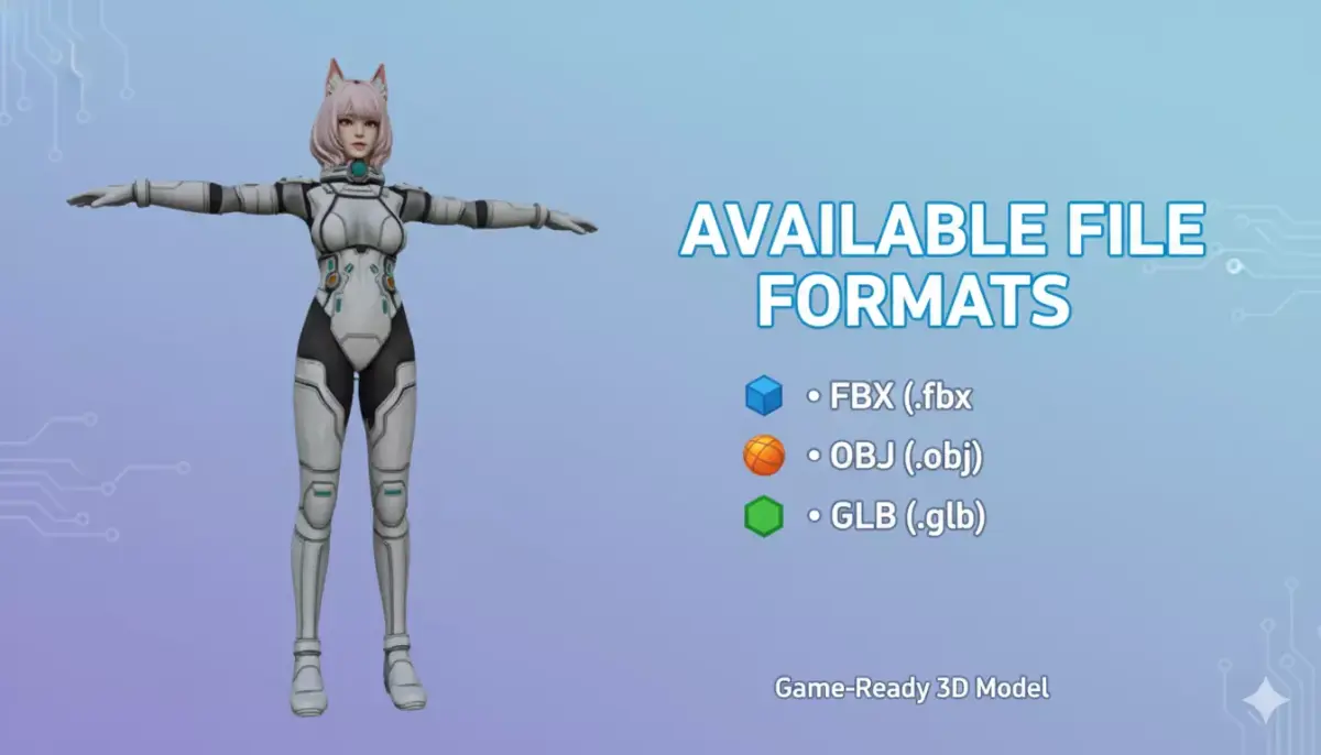Sci-Fi Anime Catgirl Character 3D Model PBR Textured Low-poly 3D model