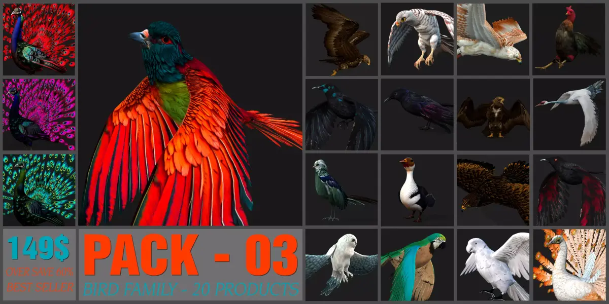Pack-03-Bird Family 3D model