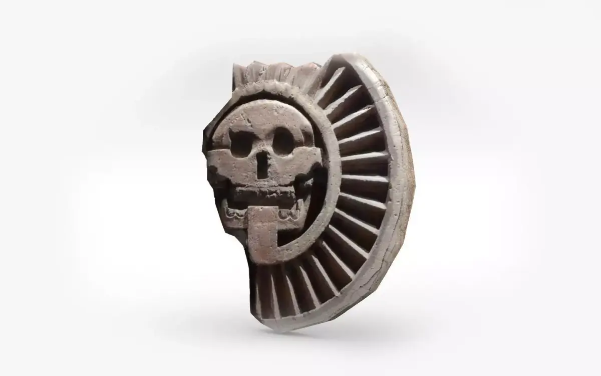Aztec stone disk with skull Low-poly 3D model