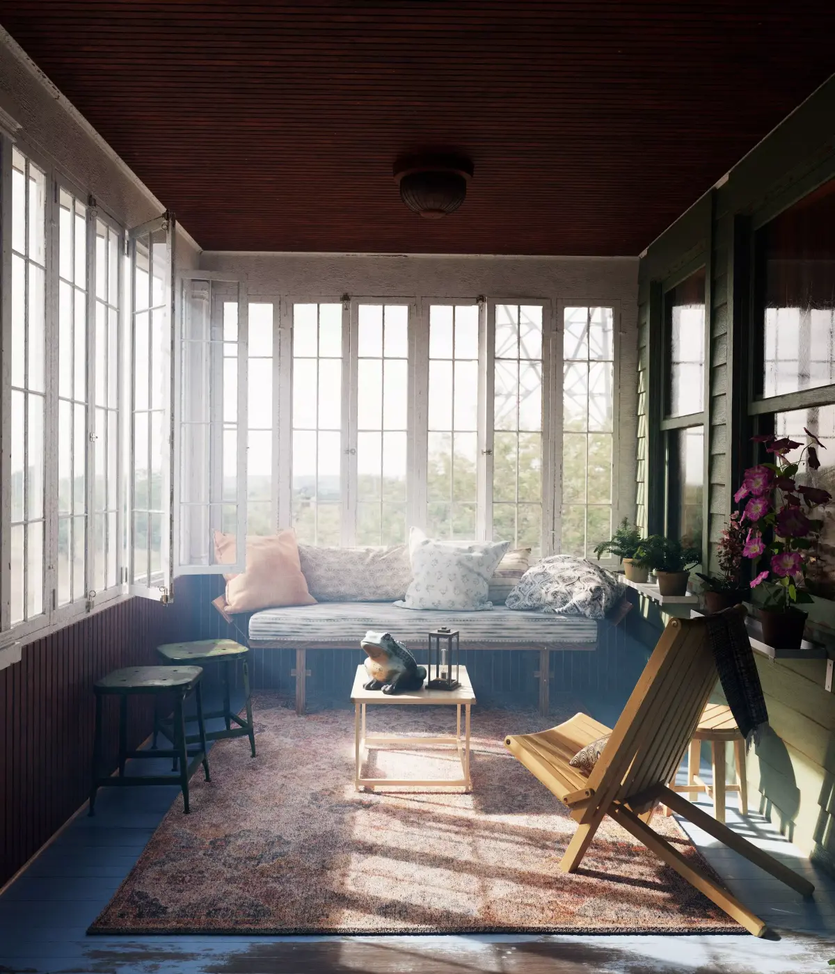 Cozy Enclosed Porch  Day and Evening Versions Free 3D model