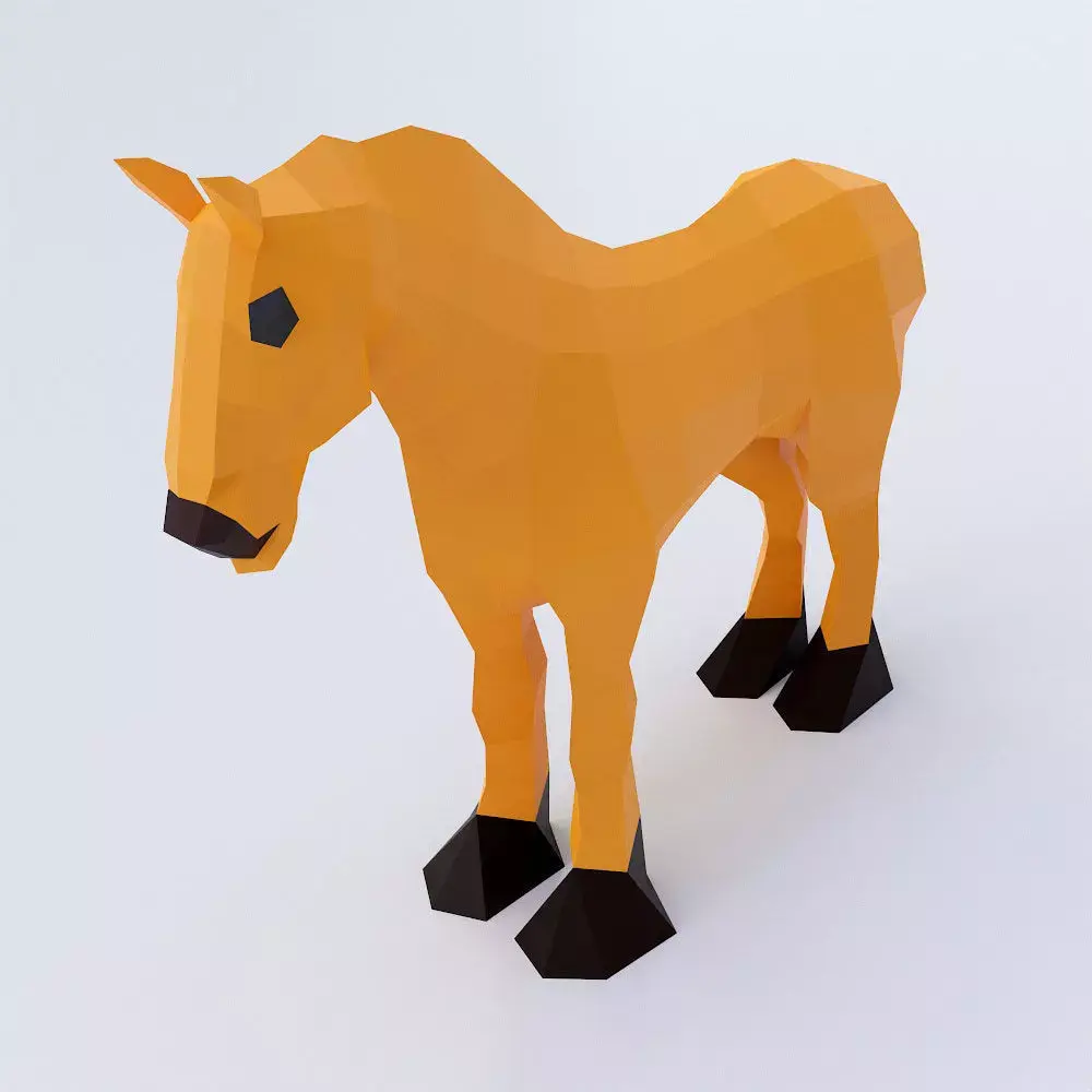 Horse 3d model orange polygonal Low-poly 3D model