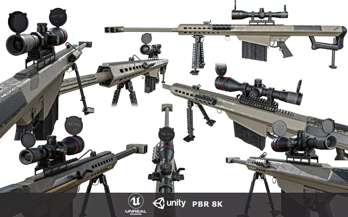 Barrett 50 Cal Sniper Rifle    Low-poly 3D model
