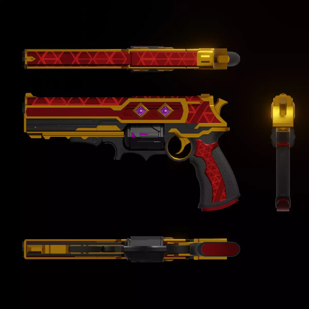 Red Black Stylized Ornamental Handgun 3D Model 3D model