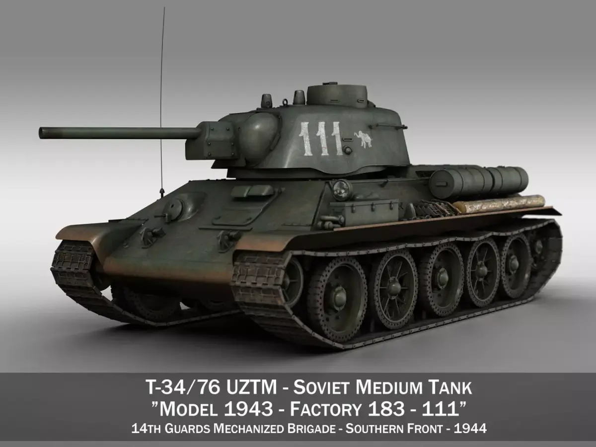 T-34-76 UZTM- Model 1943 - Soviet tank - 111 3D model