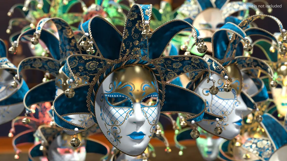 Blue Venetian Full Face Masquerade Mask 3D model