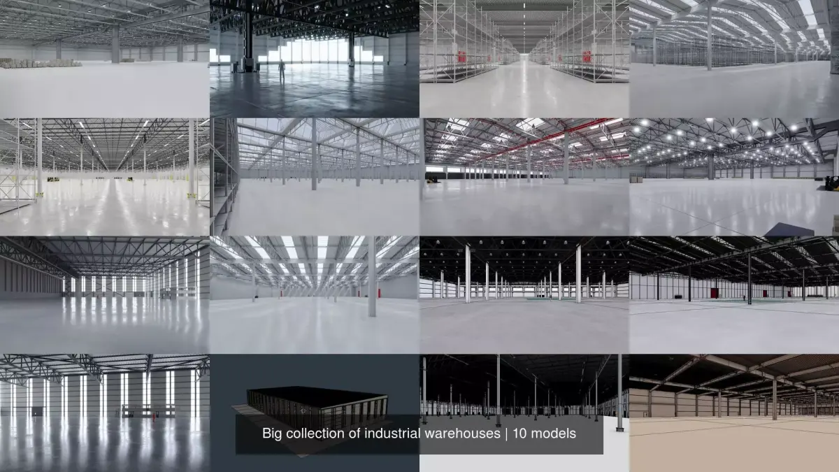 Big collection of industrial warehouses 3D Model Pack