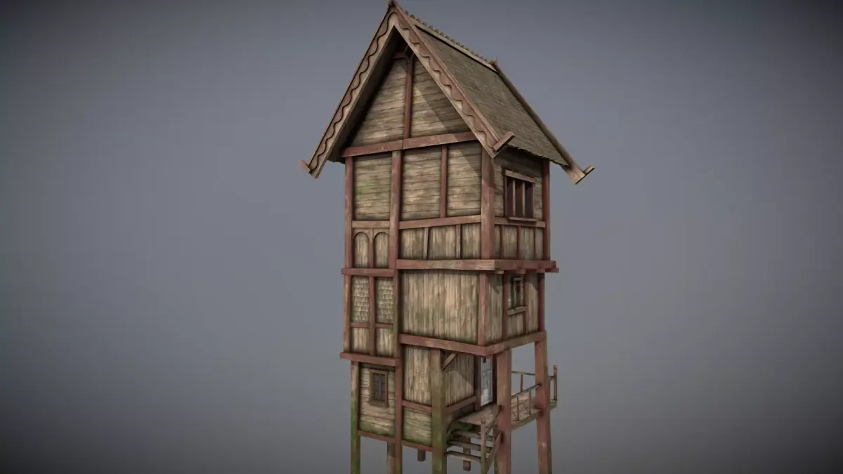 Medieval Lake Village - House 15 with interiors  Low-poly 3D model