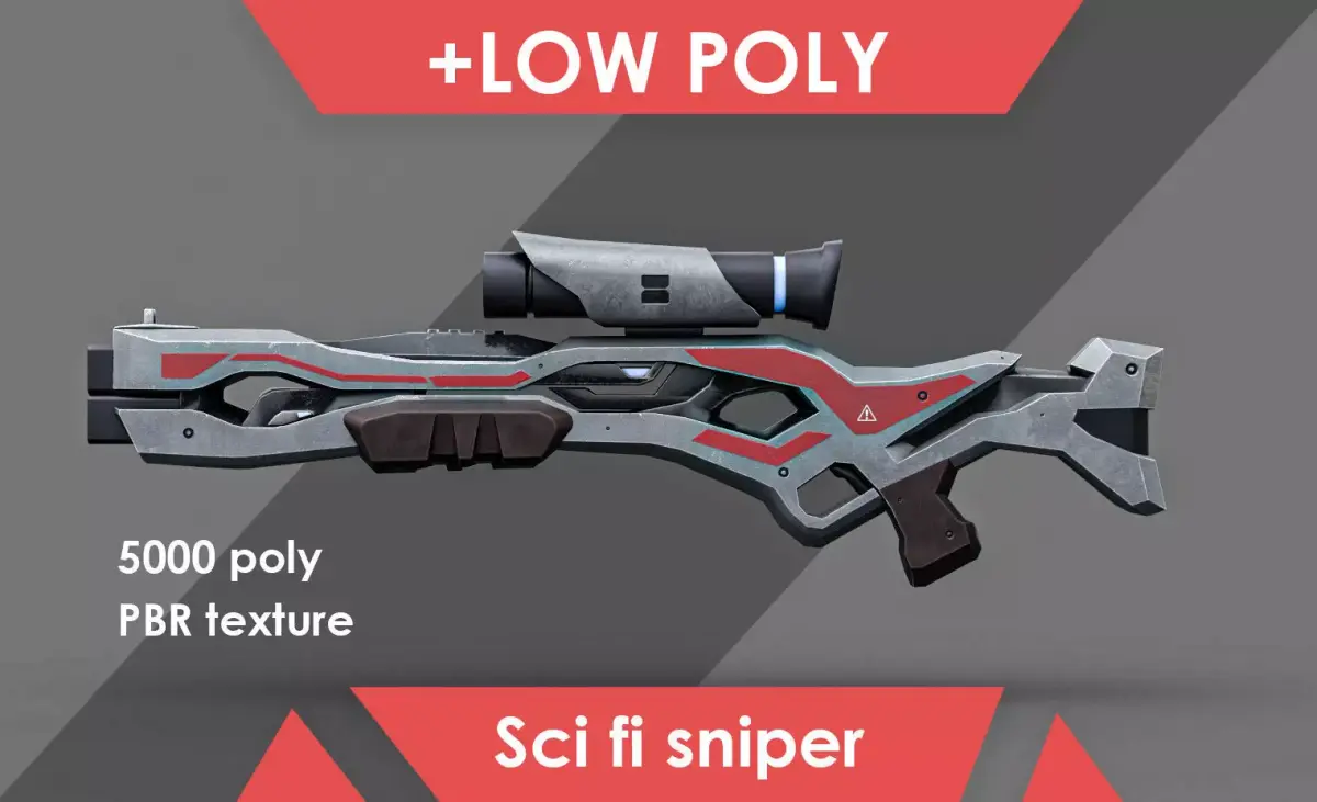 Low Poly Sci-Fi Sniper Rifle Low-poly 3D model purchase