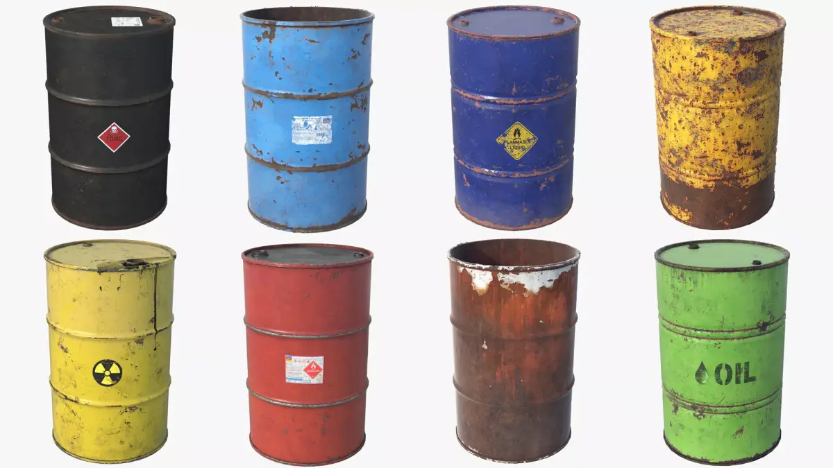 8 Oil Drums PBR 3D model