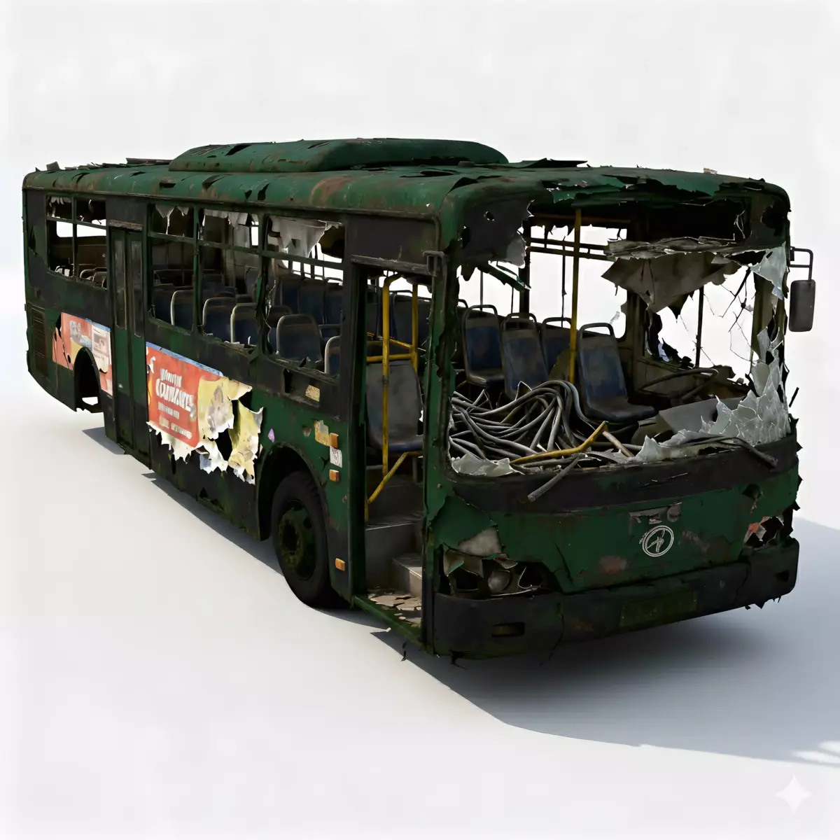 The End of the Line Ruined Green Bus 3D Model Low-poly 3D model