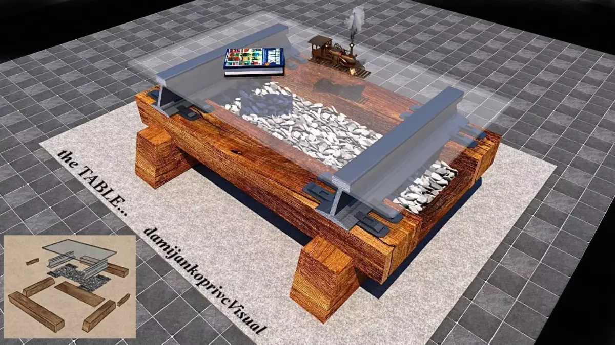 table 3D model railway track theme Low-poly 3D model